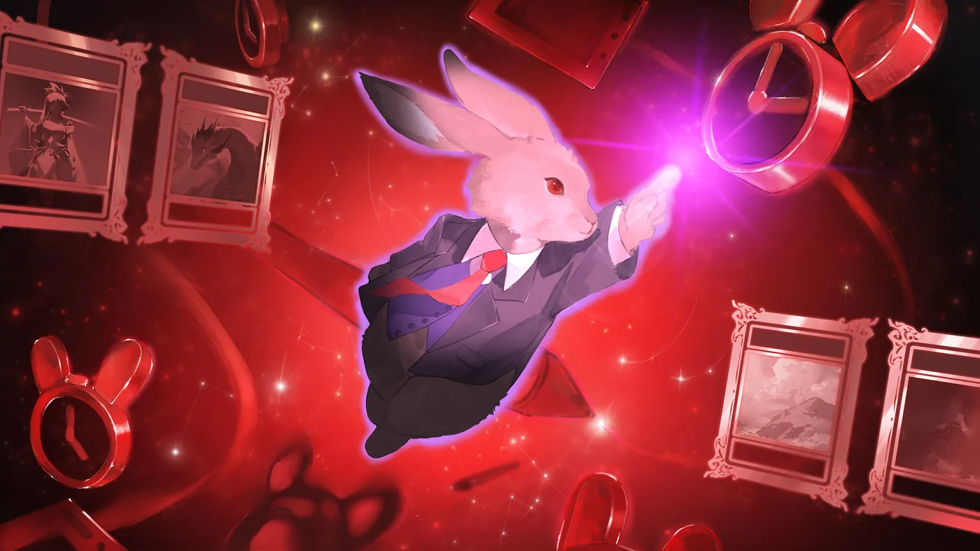 BNNUY, the WipDesk mascot, in a suit beside an oversized alarm clock — WipDesk keeps commissions on schedule
