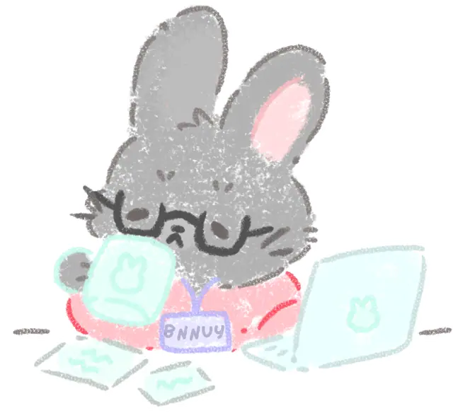 Bunny mid-work at the drawing tablet